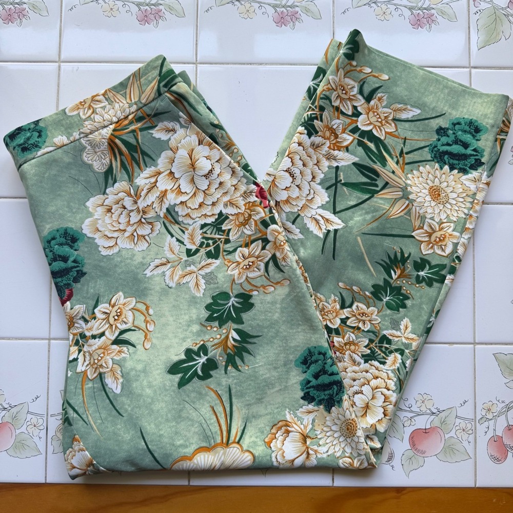 Cynthia Rowley Floral Trousers Womens 12 Green Straight Leg Pants
